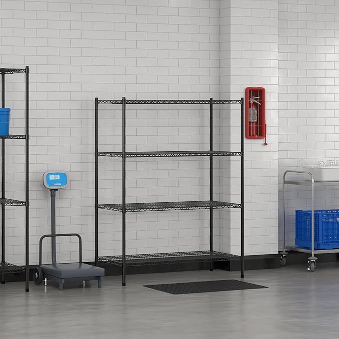 Commercial NSF Listed Black Epoxy Stationary Wire Shelving Kit 24 x 48 x 64 with 4 Shelves Perfect for Warehouse Walk-in Refrigerator Freezer Grocery Store Restaurant Dishroom