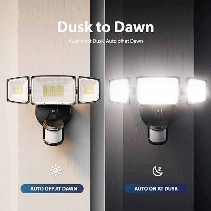 Onforu 100W LED Motion Sensor Outdoor Lights Dusk to Dawn Flood Light Outdoor Motion Sensor Hardwired Security Lights Floodlights Outside 11000LM 6500K Daylight IP65 Waterproof (Black)