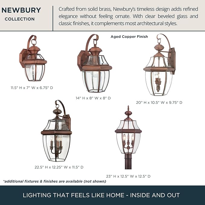 Quoizel Newbury 20 Outdoor Wall Lantern 2-Light Aged Copper with Clear Beveled Glass E12 Base French Country Style
