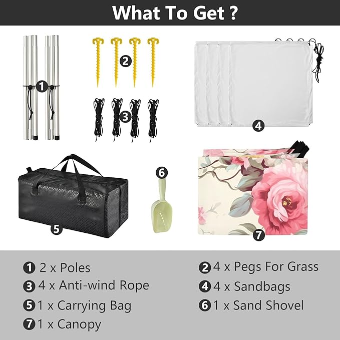 Flower FloralCamping Sun Shelters 9.2 x 10.5 FT Beach Canopy Tent Sun Shade with Carrying Bag for Camping Trips Fishing Backyard Fun or Picnics 21340109