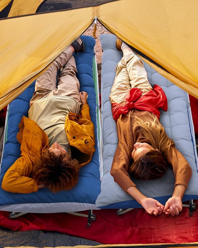 Sportneer Camping Cot: 1200D Double Layer Oxford Camping Cots for Adults - Heavy-Duty Foldable Cots for Camping Travel Tent Day Outdoor &amp Home Guest Camping Cots with Mattress Carry Bag &amp 2 P