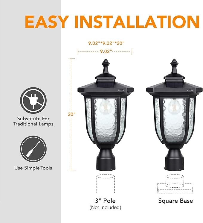 KMC KMC IGHTING ST4322Q Solar Lamp Post Lights 120 Lumen Die-Casting Aluminum Black with 3-Inch Fitter Base Black Pier Mount for Outdoor Garden Post Pole Landscape Yard
