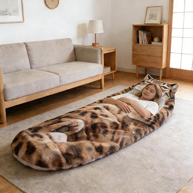 Fluffy Cat Sleeping Bag Cat Shaped Plush Sleeping Bag for Adults Plush Cats Envelope Sleepings Bags for Camping Sleepovers &amp Home Lounging