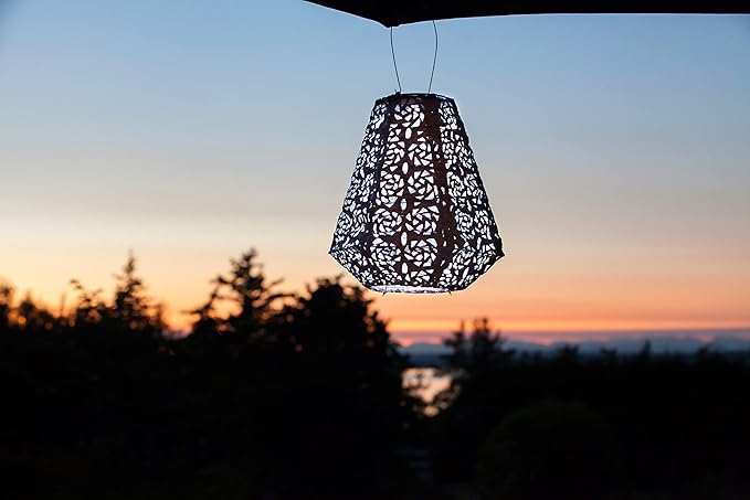Allsop Soji Stella Prism Solar Lantern 11 LED Outdoor Light Handmade with Weather-Resistant UV Treated Fabric Stainless Steel Hardware Auto Sensor on/Off for Patio Deck Garden