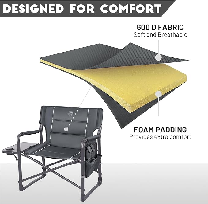 Timber Ridge XXL Directors Chair 600lbs Capacity Heavy Duty Folding Camping Chair with Side Table &amp Insulated Pocket Oversized Portable Chair with Carry Strap