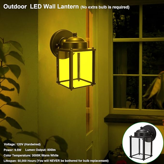 LIT-PaTH Outdoor LED Wall Lantern Wall Sconce Porch Lighting Fixture 3000K Warm White 9.5W 800 Lumen Aluminum Housing Plus Glass Bronze Finish-2 Pack