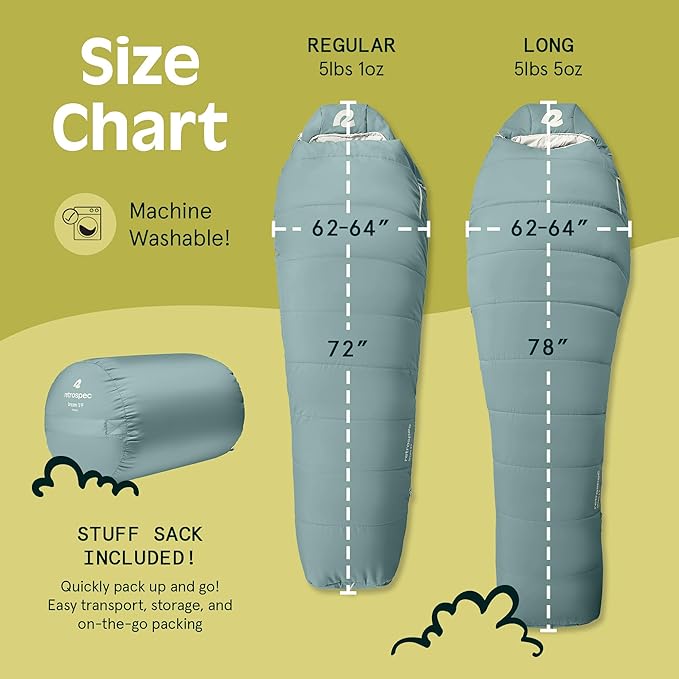 Retrospec Dream Mummy Sleeping Bag - 5 15 &amp 30°F Cold Weather Camping &amp Travel Essential Gear with Water - Resistant Shell &amp Synthetic Fill - Zippered Pocket &amp Stuff Sack