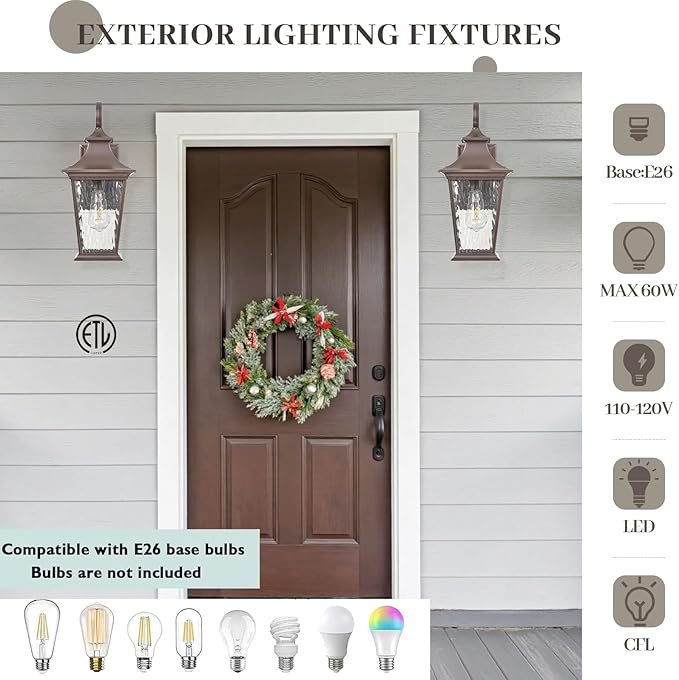 18 Inch Height Porch Lights Outdoor Aluminum Modern Outside Lights for House ORB Finish Exterior Lighting Fixtures with Water Ripple Glass E26 Socket