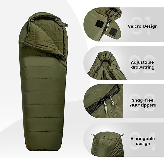 OneTigris Bushcrafter’s Sleeping Bags Mummy Sleeping Bag for Camping Hiking Backpacking Survival Gear