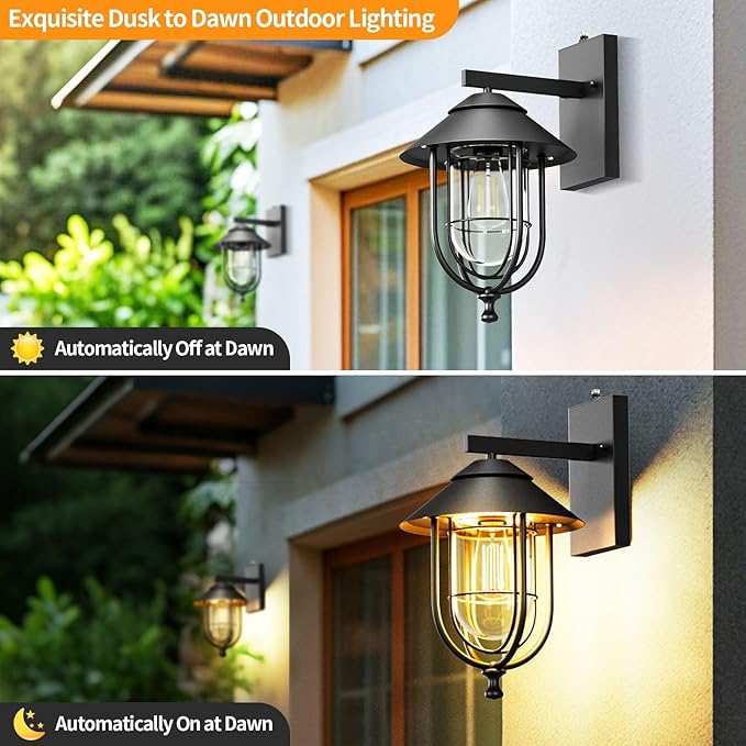 merley Outdoor Wall Lights - Outdoor Lights with Dusk-to-Dawn Sensor Modern Porch Light Fixtures Rust-Proof Weather-Resistant Wall Sconce Lighting for Exterior Wall
