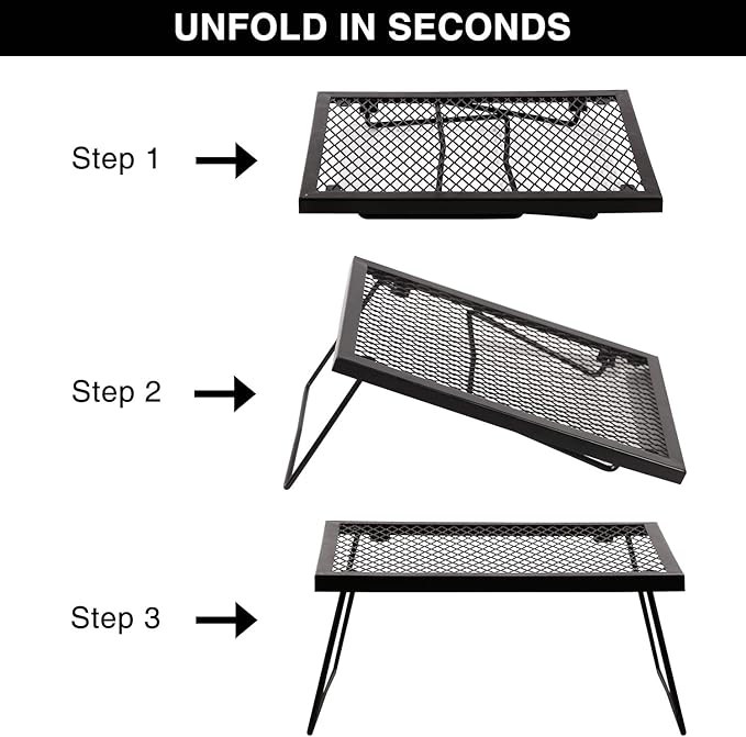 REDCAMP Folding Campfire Grill Heavy Duty Steel Grate Portable Camp Fire Cooking Racks for Over Fire Pit