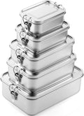 Umigy 5 Pcs Stainless Steel Food Containers 550/850/1200/1400/2400 ml Metal Bento Lunch Box Stainless Steel Food Storage Containers Lockable Clips to Leak Proof Reusable Dishwasher Snack Boxes