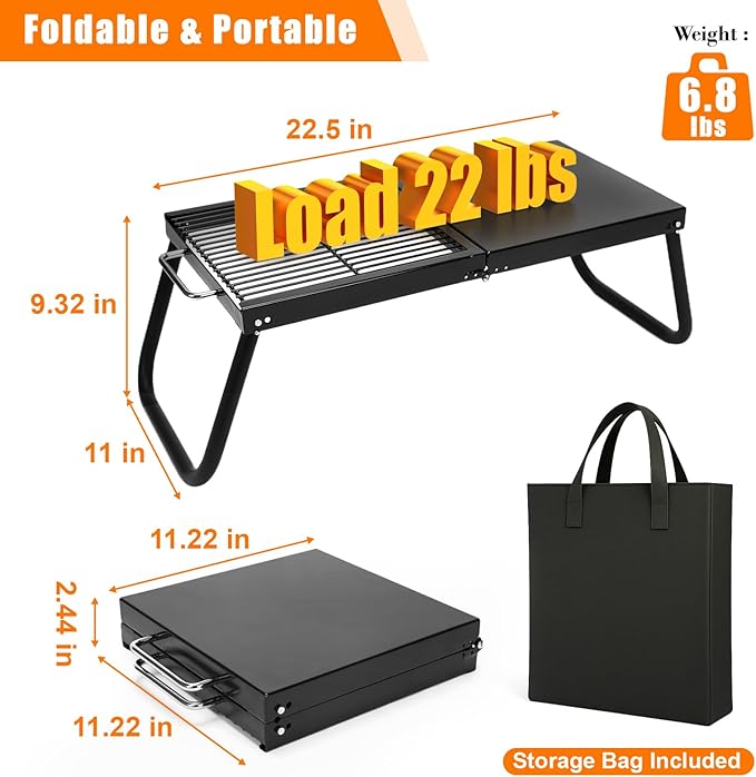 Folding Campfire GrillEnameled Coating Grate Heavy Duty Camp Grill Grate Portable Camping Grates Over Fire Pit Campfire Grill Cooking Equipment with Carrying Bag for Outdoor Cooking