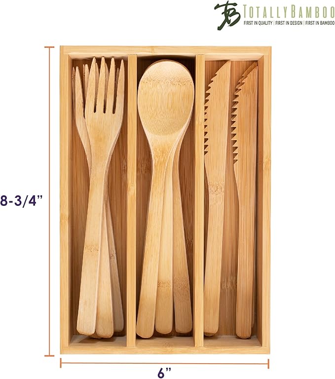 Totally Bamboo 12-Piece Reusable Bamboo Flatware Set with Portable Storage Case Dishwasher Safe