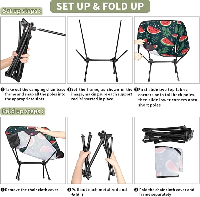 Honeybaby Folding Camping Chair Summer Fruit Watermelon Camping Chairs Lightweight Portable Chair Outdoor Foldable Chairs for Camping Travel Picnic Beach Hiking