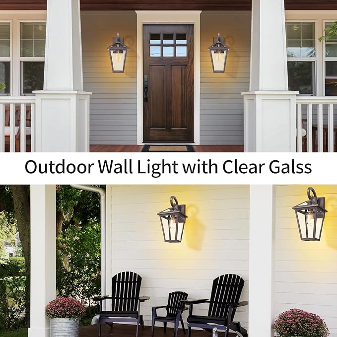 Outdoor Light Fixtures Wall Mount Waterproof Exterior Wall Lanterns with Glass Outside Wall Sconces Front Porch Lights for House Garage Doorway Patio Oil-Rubbed Bronze