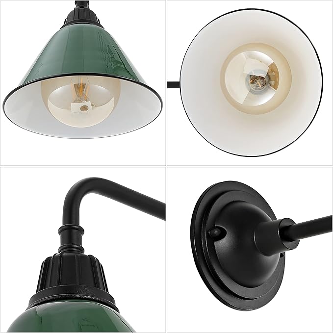 JONATHAN Y 9.63 Green/Black 1-Light Farmhouse Outdoor Sconce Industrial LED Wall Light Gooseneck Arm Barn Lamp with Metal Bell Shade for Porch Patio Kitchen LED Bulb Included (JYL7612F)