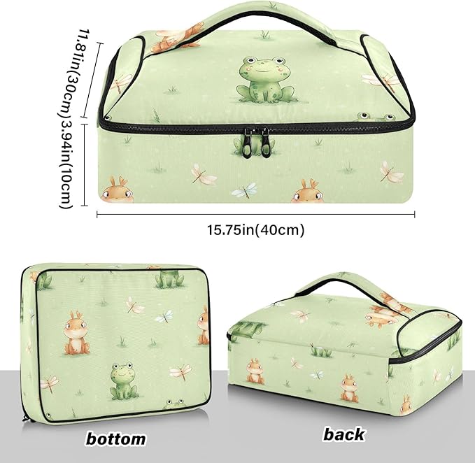Casserole Carrier Frog and DragonflyInsulated Casserole Carrier for Hot or Cold Food Thermal Lunch Tote for Potluck Parties Picnic Beach Fits 9 x 13 Inches Baking Dish