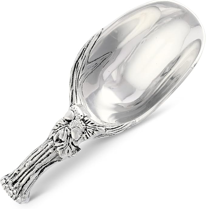 Arthur Court Antler Oak Leaf Handle Bar Ice Dry Bin Candy Spice Scoop - Sand Casted Aluminum 8 inch Long