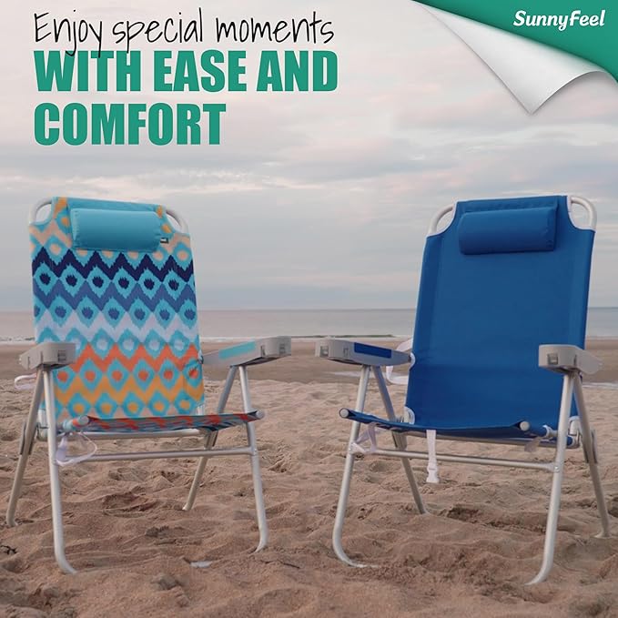 SUNNYFEEL Oversized Tall Folding Beach Chair Lightweight 17 Portable Sand Chair for Adults Heavy Duty 500 LBS with Cup Holders Foldable High Camping Lawn Chairs for Camp/Outdoor/Picnic/Sports