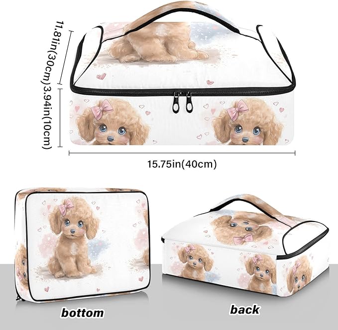 Casserole Carrier Beautiful Cute DogInsulated Casserole Carrier for Hot or Cold Food Thermal Lunch Tote for Potluck Parties Picnic Beach Fits 9 x 13 Inches Baking Dish