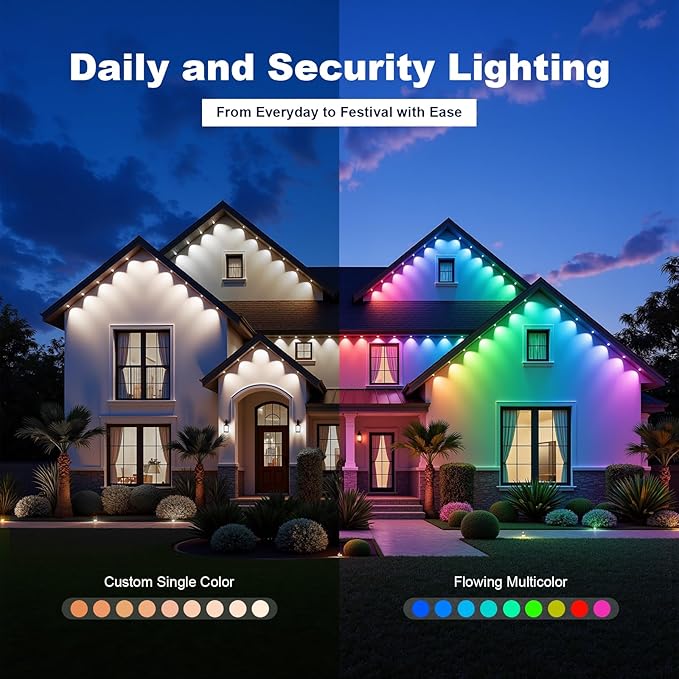 Permanent Outdoor Lights Outdoor Lights100ft with 60 RGBIC LED Lights for Daily and Accent Lighting APP/Remote Control Outdoor Decor Modes IP67 Waterproof White
