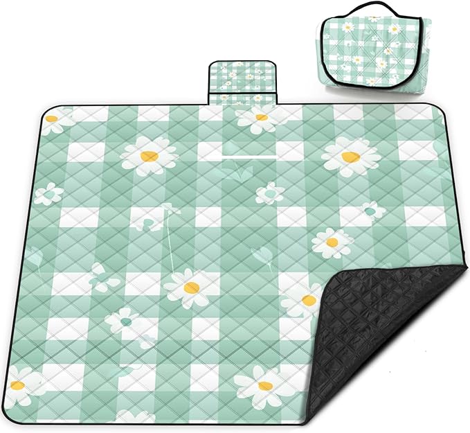 Extra Large Picnic Blanket Waterproof80x 80Foldable Machine Washable Beach BlanketOutdoor Blanket for 6-8 AdultsSuitable for Indoor CrawlingPark BeachCampingHikingFamily Travel(Light green)