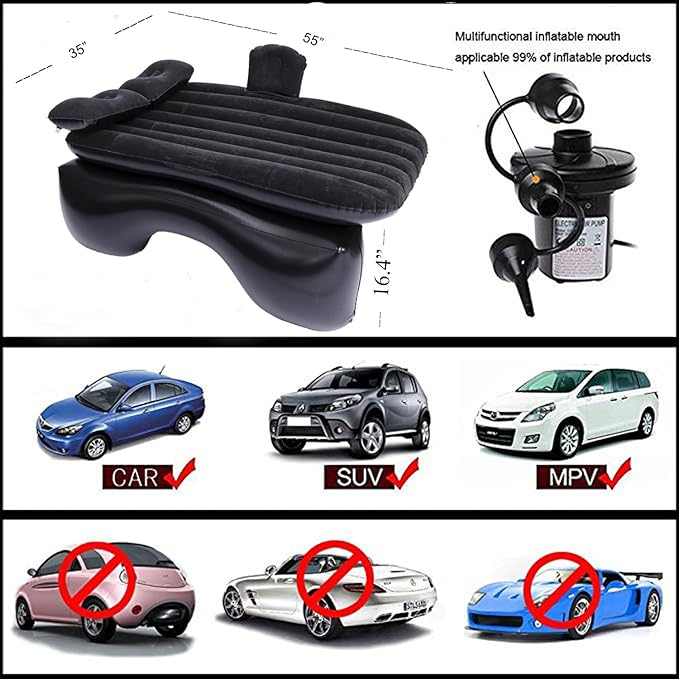 Inflatable Car Air Mattress Back Seat Bed with Air PumpThickened Portable Car Travel Sleeping Camping Air Mattress Blow Up Bed for Car Universal SUV