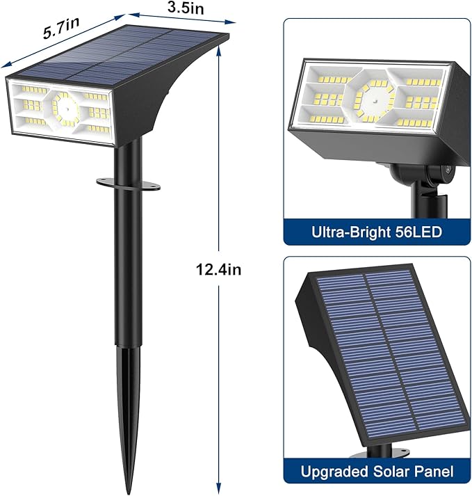 Solar Spot Lights Outdoor 2 Pack Outdoor Solar Lights for Yard Waterproof 4 Lighting Modes Solar Landscape Spotlights Auto On/Off Solar Powered Flood Lights Garden Pathway (Cool White)