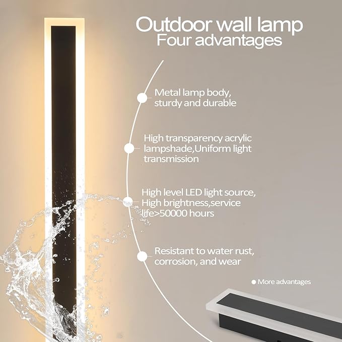 39 Inch Black Outdoor Wall Light 3000K Modern Exterior Wall Sconce Long LED Linear Exterior Lights for Patio Garage Garden