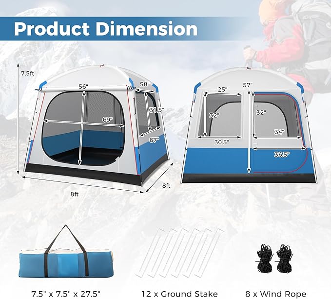 Tangkula 5 Person Camping Tent Portable Backpacking Tent with Removable Rainfly Floor Mat 3 Mesh Walls &amp Zippered Doors Carrying Bag Family Dome Tent for Camping Hiking Traveling Picnic