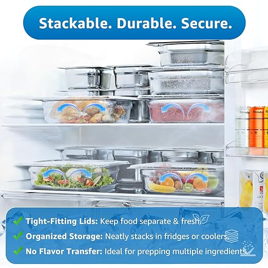 1/6 Size Commercial Hotel Pans 4 Deep (6 Pack) 0.7mm Stainless Steel Steam Table Pans with Lids Deep Food Storage Containers for Prep Stations Condiments &amp Multi-Use Anti-Jam Lug