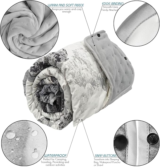 Outdoor Camping Quilt Warm Thick Blanket with Polar Fleece Packable Down Wearable Camp Blankets with Snap Buttons Soft Puffy Camping Quilt for Cold Weather (Jokul 76'' x 56'')