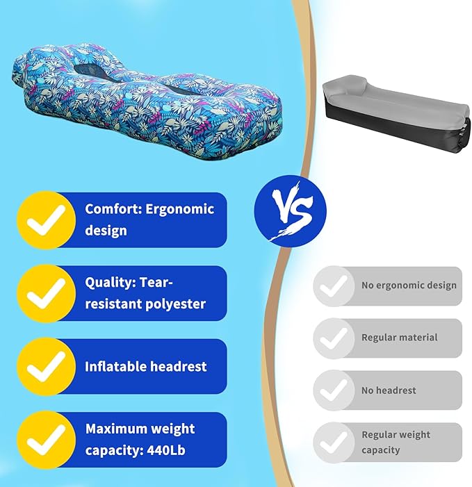 Inflatable Couch Inflatable Lounger Air Sofa | No-Pump Blow Up Couch | Ergonomic Design Air Couches Outdoor for Camping &amp Park &amp Beach Upgrade Your Camping Accessories