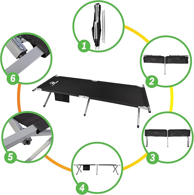 Camping Cot - Portable Folding Camp Bed - 600D Sleeping Cot for Adults with Steel Frame by Wakeman Outdoors (Black)
