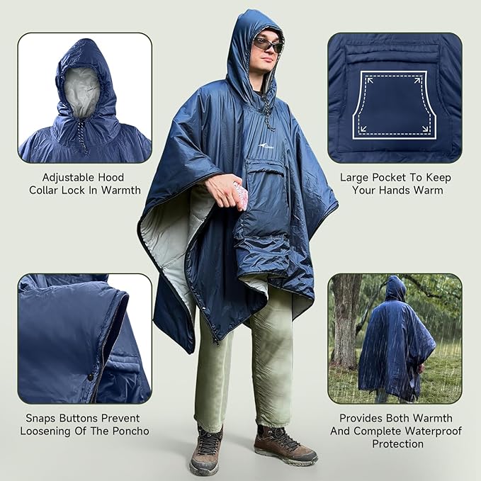 Sleeping Bag for Adult Wearable Blanket Insulated Poncho Hooded Sleepingbag Quilt for Winter Camping Hiking Sports