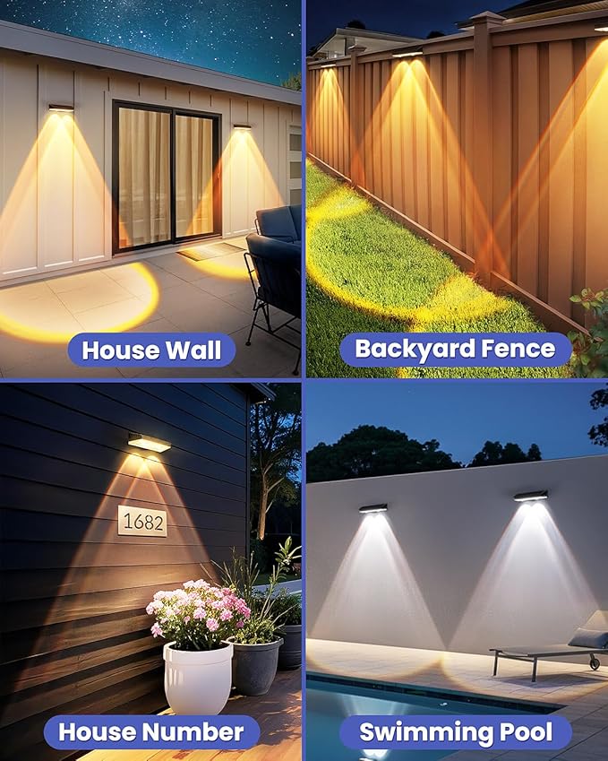 Solar Fence Lights Outdoor 20 Pack Warm/Neutual/Cool White Fence Lights Solar Powered with 2 LED IP65 Waterproof Deck Lighting for Backyard Patio Wall Railing Pool Stair