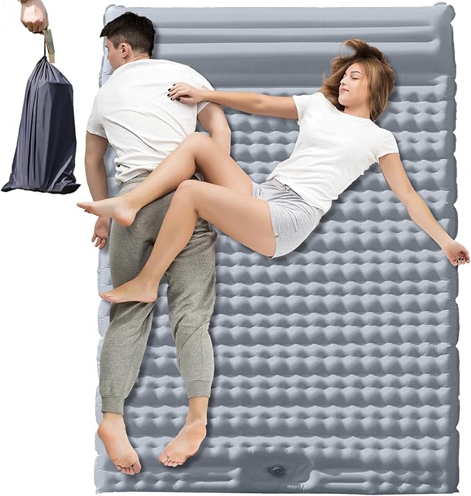 Double Camping Air Mattress with Built-in Foot Pump for 2 Person Heavy Duty Waterproof Inflatable Sleeping Pad for Backpacking Hiking Tent Upgraded 84.6 x 51.5 x 8 (Grey)