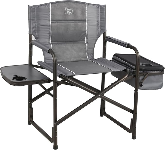TIMBER RIDGE Lightweight Camping Chair Portable Laurel Director's Chair with Foldable Side Table Cooler Bag &amp Mesh Pocket Compact Outdoor Folding Lawn Chair Supports 300lbs Grey