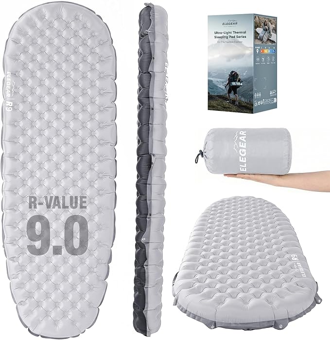 Elegear CumbreX™ Sleeping Pad for Camping with 9 R-Value Ultralight Camping Sleeping Mat for All Seasons Insulated Backpacking Sleeping pad Durable Camping Mattress for Outdoor Hiking Tent