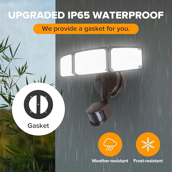 LUTEC 2 Pack 72W 7500LM LED Security Lights Motion Sensor Light Outdoor 5000K Daylight IP65 Waterproof Dusk to Dawn 3-Head Motion Detected Flood Light for Garage Yard Porch(Brown)