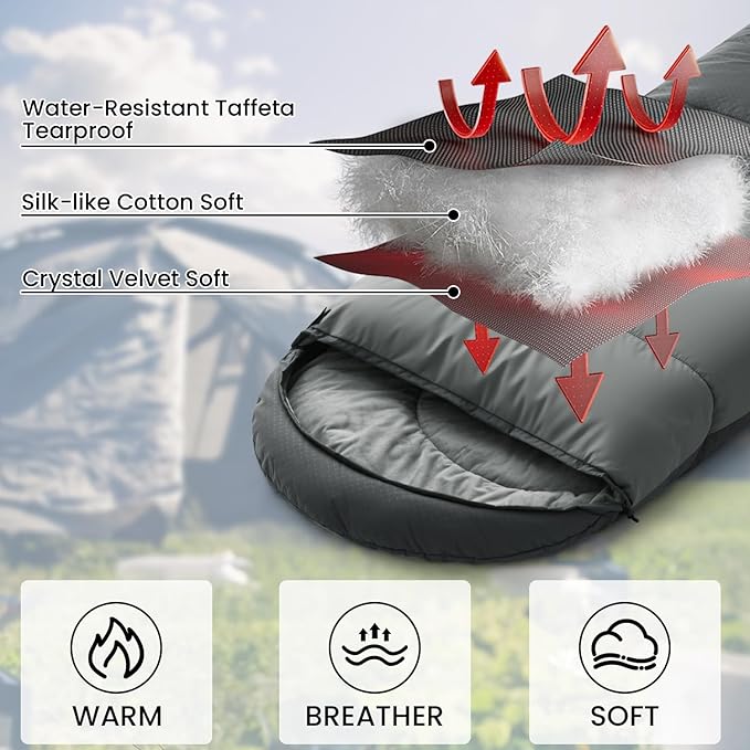 ASHOMELI Camping Sleeping Bags for Adults - 4 Season Warm &amp Cool Weather - Summer Spring Fall Winter Lightweight Waterproof Sleeping Bag for Camping Traveling Indoors and Outdoors