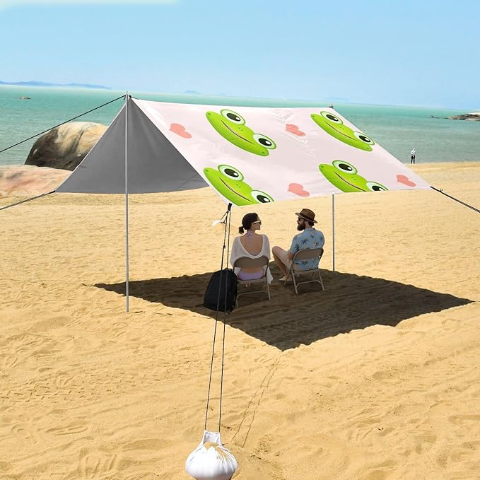 Cute Funny FrogCamping Sun Shelters 9.2 x 10.5 FT Beach Canopy Tent Sun Shade with Carrying Bag for Camping Trips Fishing Backyard Fun or Picnics 21341712