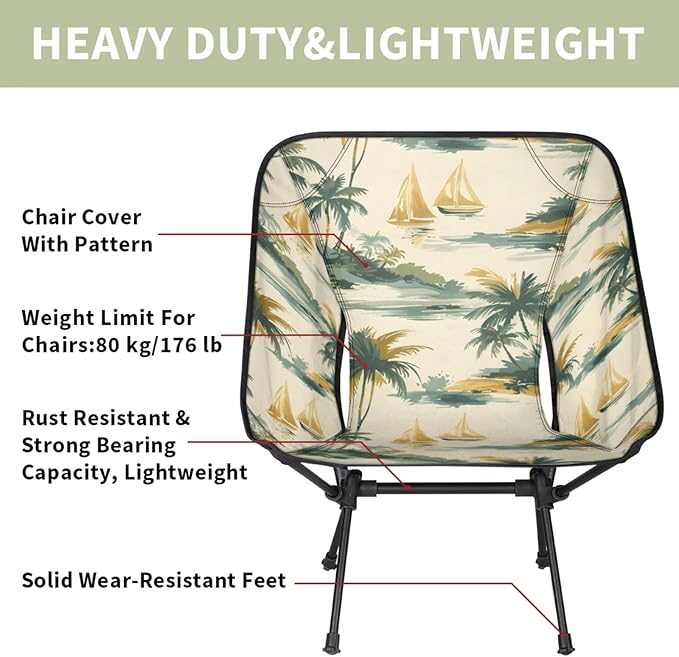 Honeybaby Folding Camping Chair Sailboat Palm Tree Camping Chairs Lightweight Portable Chair Outdoor Foldable Chairs for Camping Travel Picnic Beach Hiking