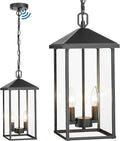 Large Outdoor Pendant Light Matte Black Hanging Light Fixture Ceiling Mount 2-Light Dusk to Dawn Modern Large Outdoor Chandelier with Clear Glass Exterior Pendant Lights for Porch Patio