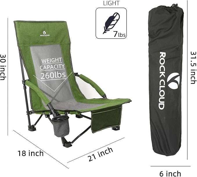 ROCK CLOUD Portable Folding Beach Chair Low Camping Chairs for Camp Lawn Hiking Sports Hunting