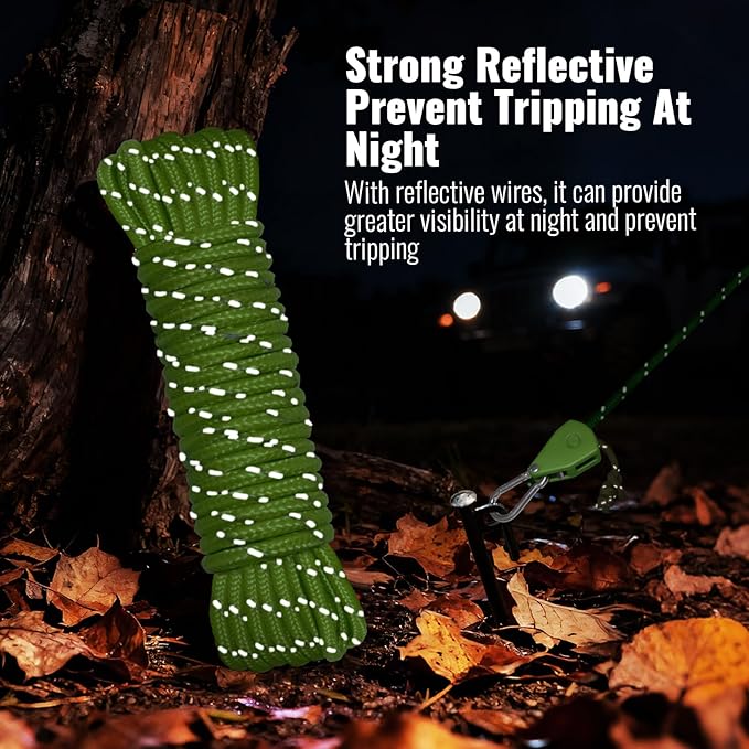 Camping Rope Reflective Tent Rope Guyline with Ratchet Pulley Tarp Tie Down Ropes for Tent Tarp Canopy Shelter Camping 13ft Adjustable Guy Line for Canopy Tent 6 Pack Guy Lines Tents Cords