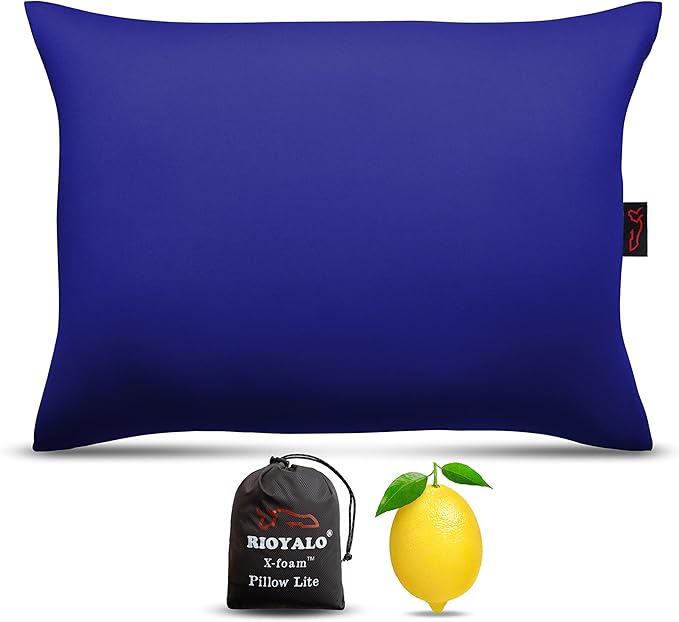 X-Foam Inflatable Camping Pillow Lite with Removable Foaming Cover | Comfortable Washable Ultralight Portable with Neck Lumbar Support | Backpacking Hiking Travel Air | Small (Ocean Blue)
