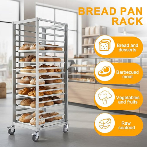 18 Tier Aluminum Bun Pan Bakery Rack with 4 Wheels Home Commercial Kitchen Bakery Cooling Rack for Dining Rooms