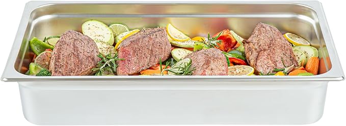 Restaurantware-Kitchen Tek Full Size Steam Table Pans 6 Anti-Jam Steam Pans - Lids Sold Separately 4” Deep 24 Gauge Stainless Steel Hotel Pan Freezable For Catering Events And Parties
